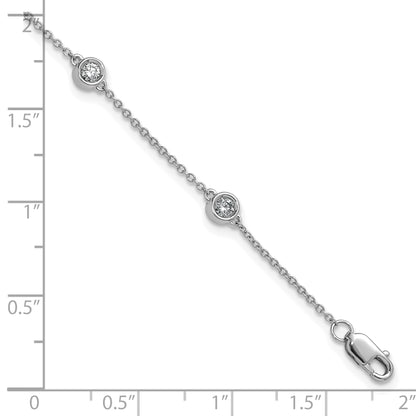 14k White Gold Complete 1/3 carat Bezel-set Diamond and Cable Chain 6-Station 7 inch Bracelet