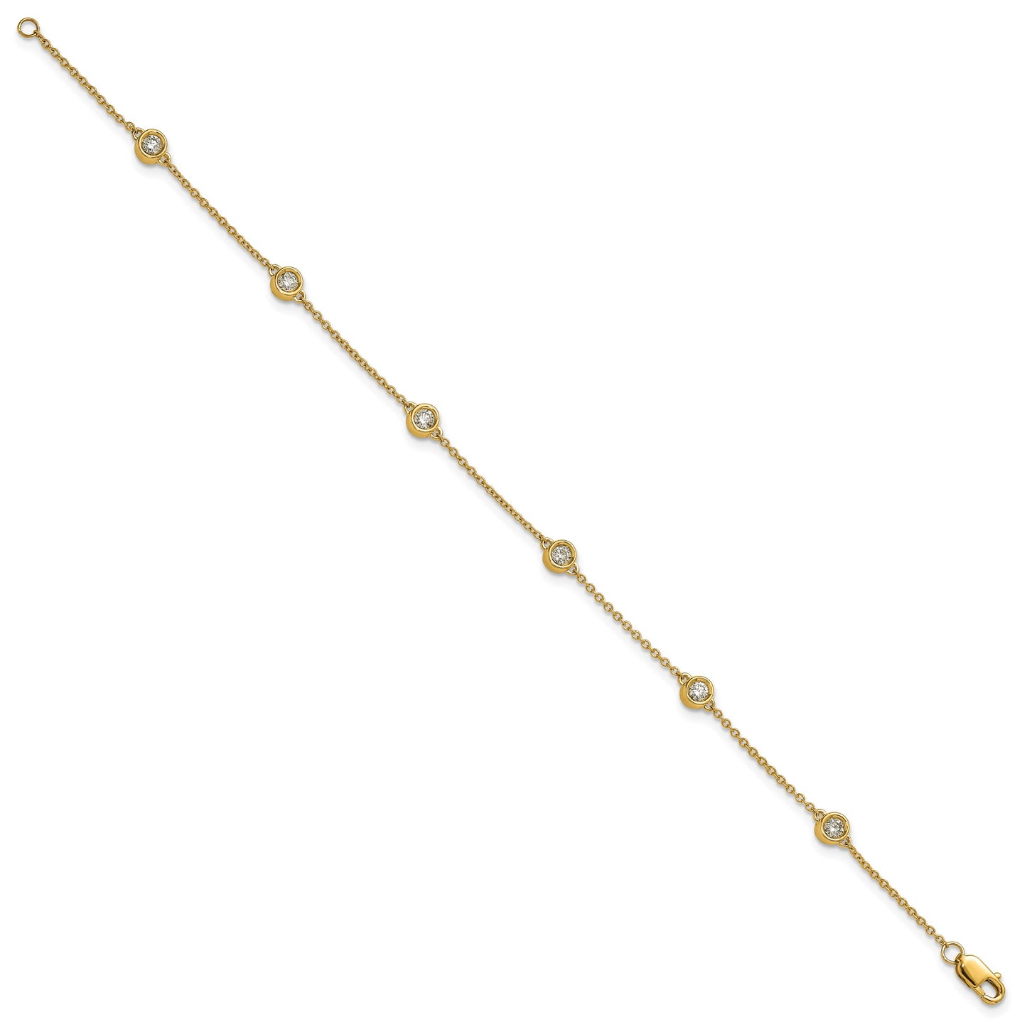 14k Complete 1/3 carat Bezel-set Diamond and Cable Chain 6-Station 7 inch Bracelet