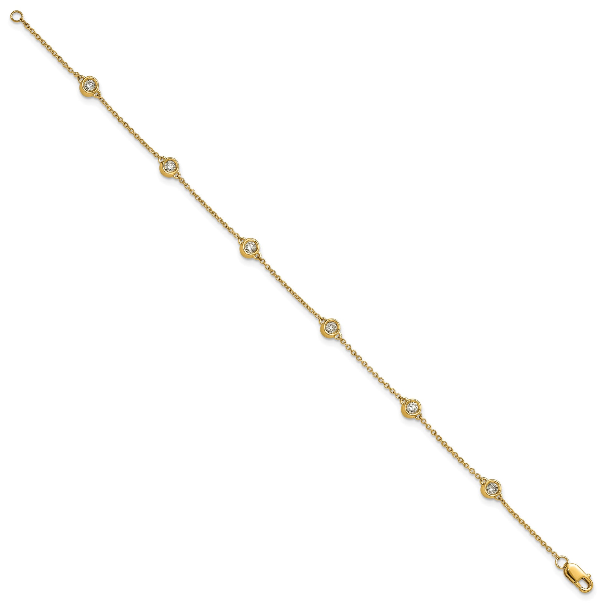 14k Complete 1/3 carat Bezel-set Diamond and Cable Chain 6-Station 7 inch Bracelet