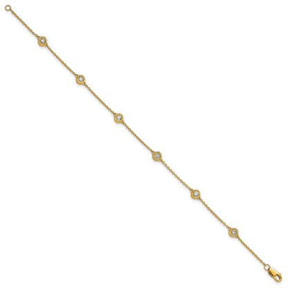 14k Complete 1/3 carat Bezel-set Diamond and Cable Chain 6-Station 7 inch Bracelet