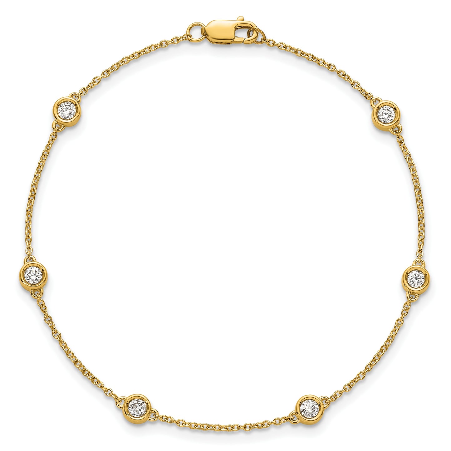 14k Complete 1/3 carat Bezel-set Diamond and Cable Chain 6-Station 7 inch Bracelet