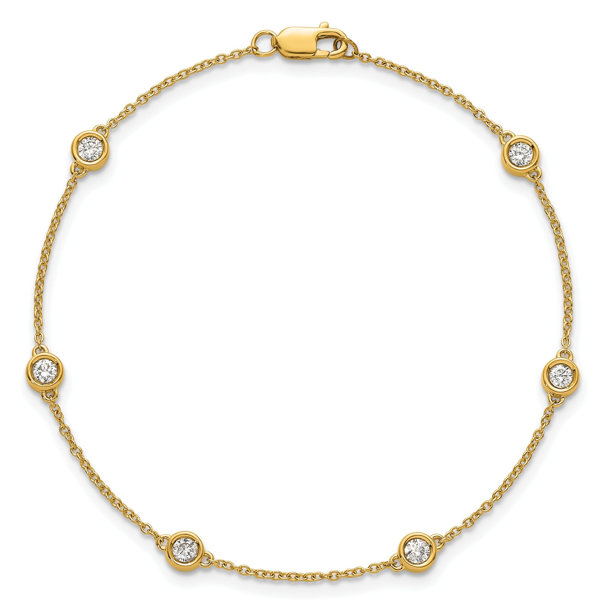 14k Complete 1/3 carat Bezel-set Diamond and Cable Chain 6-Station 7 inch Bracelet