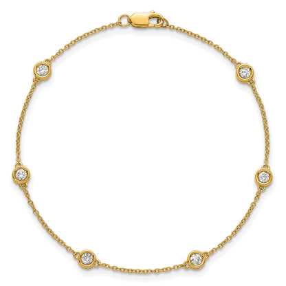 14k Complete 1/3 carat Bezel-set Diamond and Cable Chain 6-Station 7 inch Bracelet