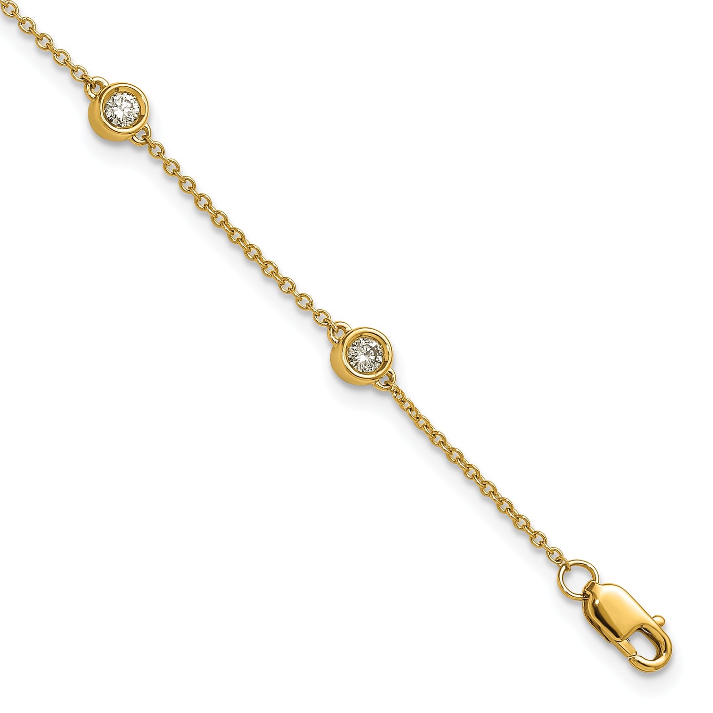 14k Complete 1/3 carat Bezel-set Diamond and Cable Chain 6-Station 7 inch Bracelet