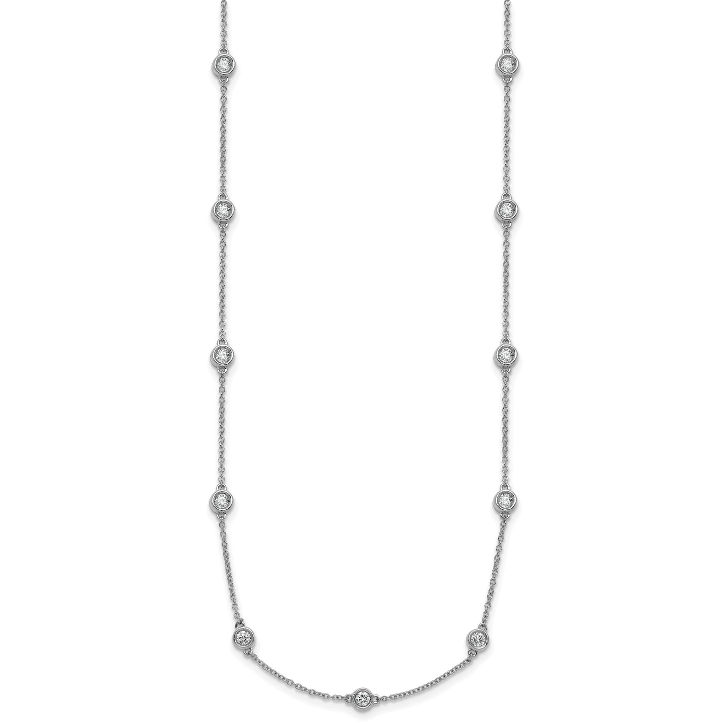 14k White Gold Complete 1.3 carat Bezel-set Diamond and Cable Chain 20-Station 20 inch Necklace