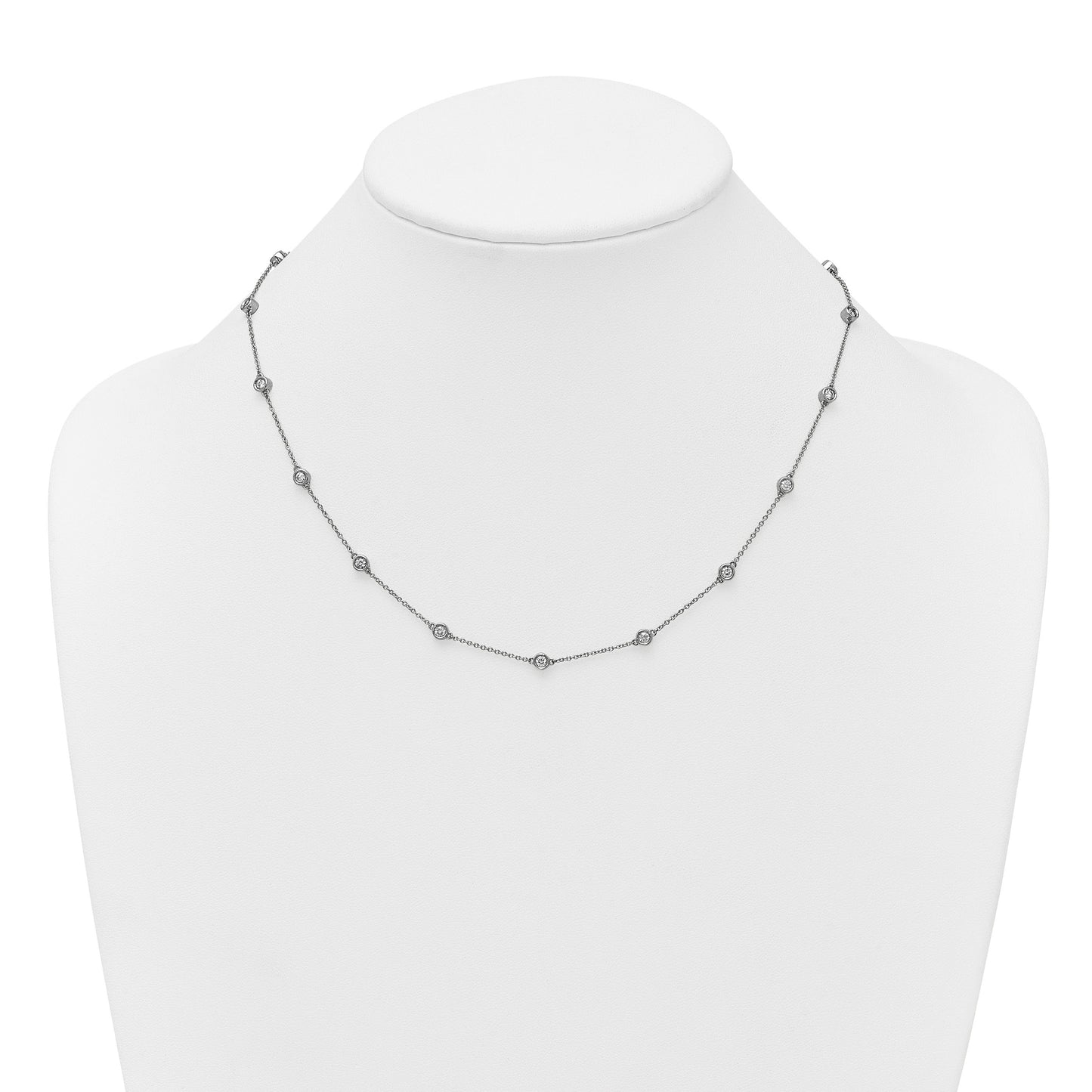 14k White Gold Complete 1 carat Bezel-set Diamond and Cable Chain 17-Station 18 inch Necklace