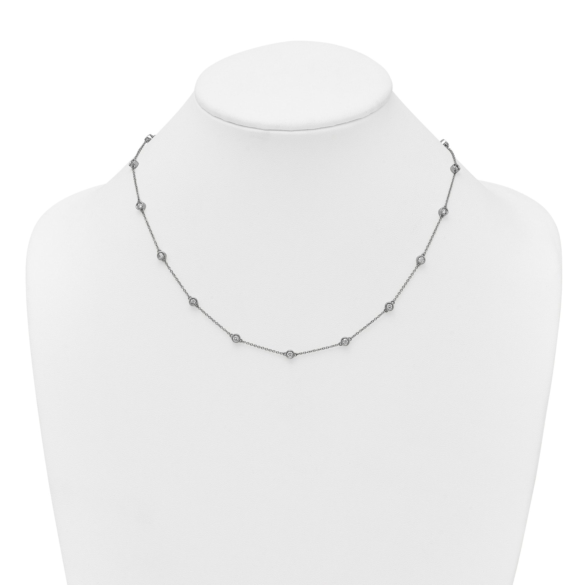 14k White Gold Complete 1 carat Bezel-set Diamond and Cable Chain 17-Station 18 inch Necklace