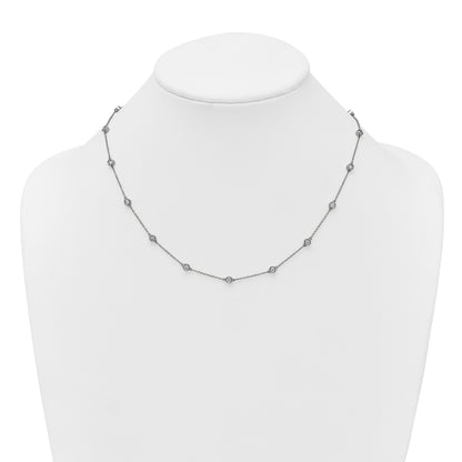 14k White Gold Complete 1 carat Bezel-set Diamond and Cable Chain 17-Station 18 inch Necklace