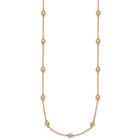 14k Complete 1.3 carat Bezel-set Diamond and Cable Chain 20-Station 20 inch Necklace
