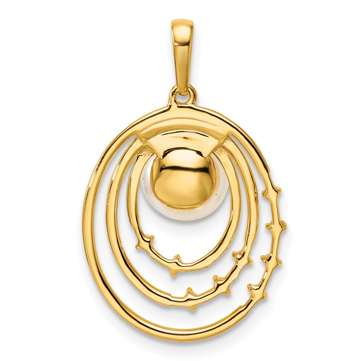 14K Polished 1/15 carat Diamond and White Freshwater Cultured Pearl Ovals Pendant