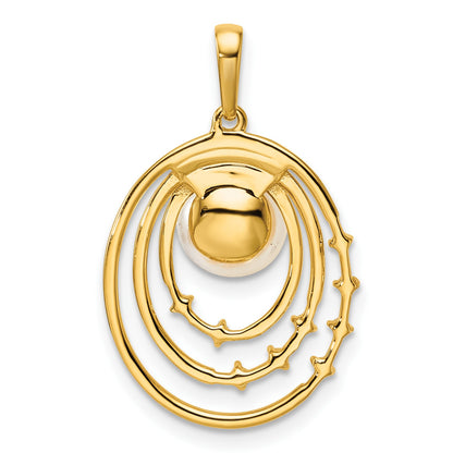 14K Polished 1/15 carat Diamond and White Freshwater Cultured Pearl Ovals Pendant