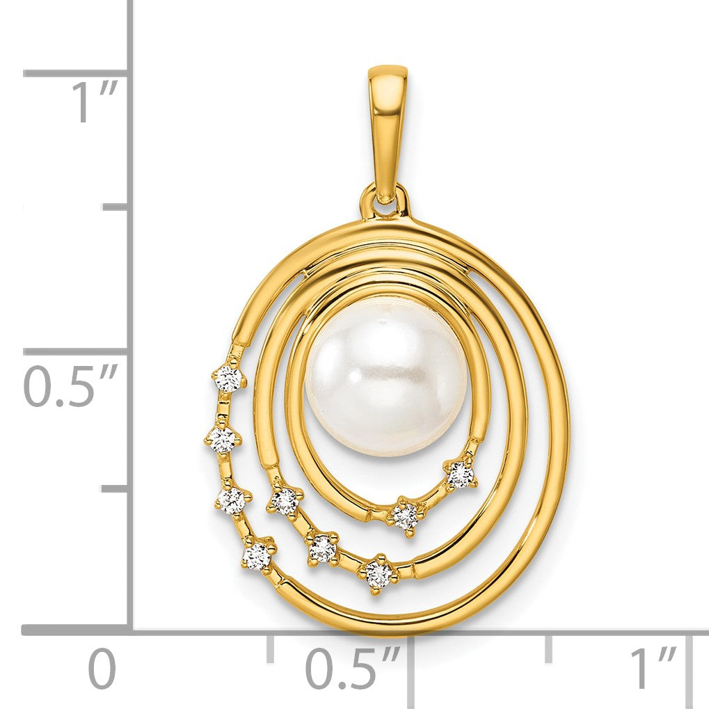 14K Polished 1/15 carat Diamond and White Freshwater Cultured Pearl Ovals Pendant