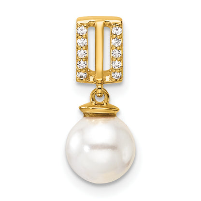14K Polished 1/20 carat Diamond and White Freshwater Cultured Pearl Chain Slide