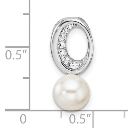 14K White Gold Polished 1/15 carat Diamond and White Freshwater Cultured Pearl Chain Slide