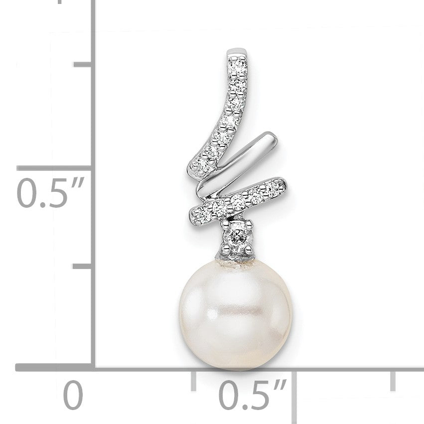 14K White Gold Polished 1/10 carat Diamond and White Freshwater Cultured Pearl Chain Slide
