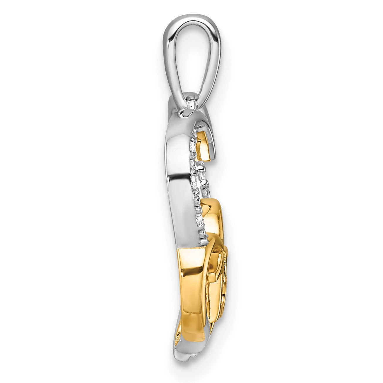 14K Two-tone Polished 1/20 carat Diamond Quinceanera 15 Heart Pendant
