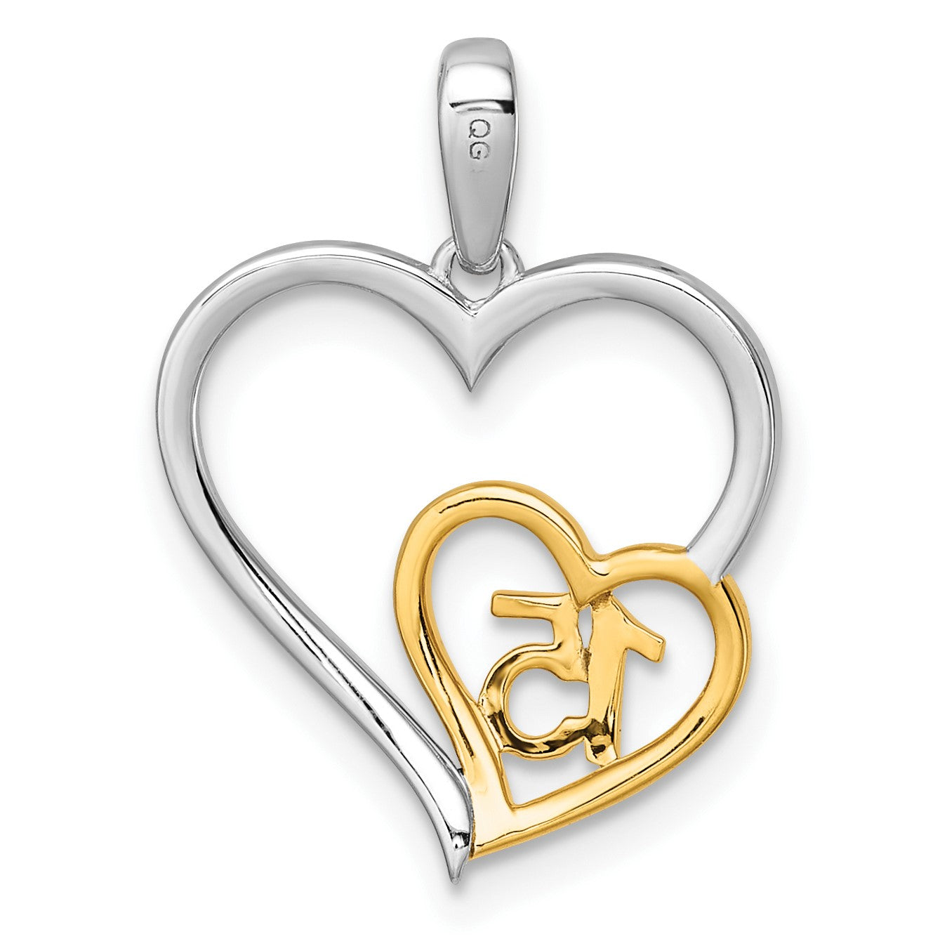 14K Two-tone Polished 1/20 carat Diamond Quinceanera 15 Heart Pendant