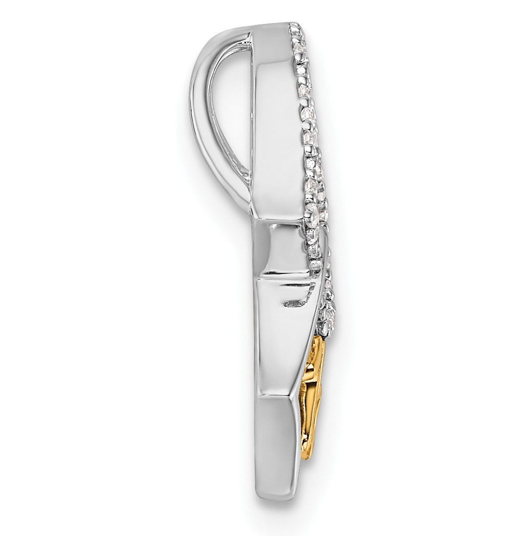 14K Two-tone Polished 1/15 carat Diamond Quinceanera 15 Double Heart Chain Slide