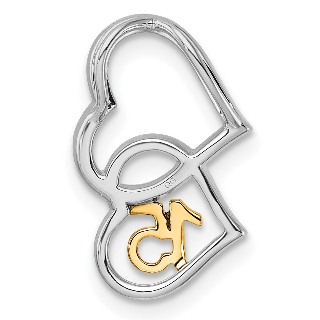 14K Two-tone Polished 1/15 carat Diamond Quinceanera 15 Double Heart Chain Slide