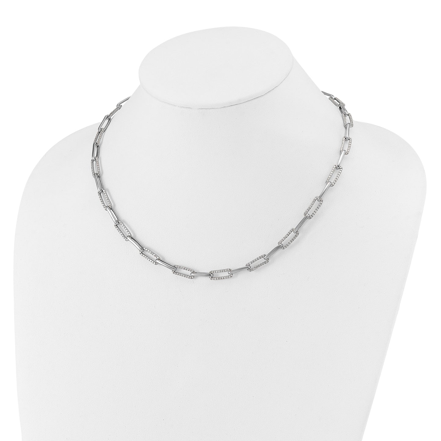 14k White Gold Polished 3.69 carat Diamond Paperclip Link 18 inch Necklace