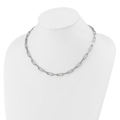 14k White Gold Polished 3.69 carat Diamond Paperclip Link 18 inch Necklace