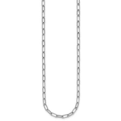 14K White Gold Polished and Twisted 1.44 carat Diamond Paperclip Link 18 inch Necklace