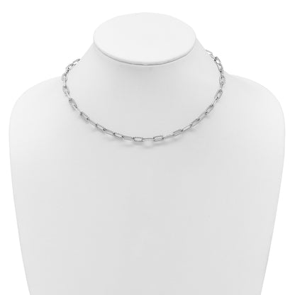 14K White Gold Polished and Twisted 1.44 carat Diamond Paperclip Link 18 inch Necklace