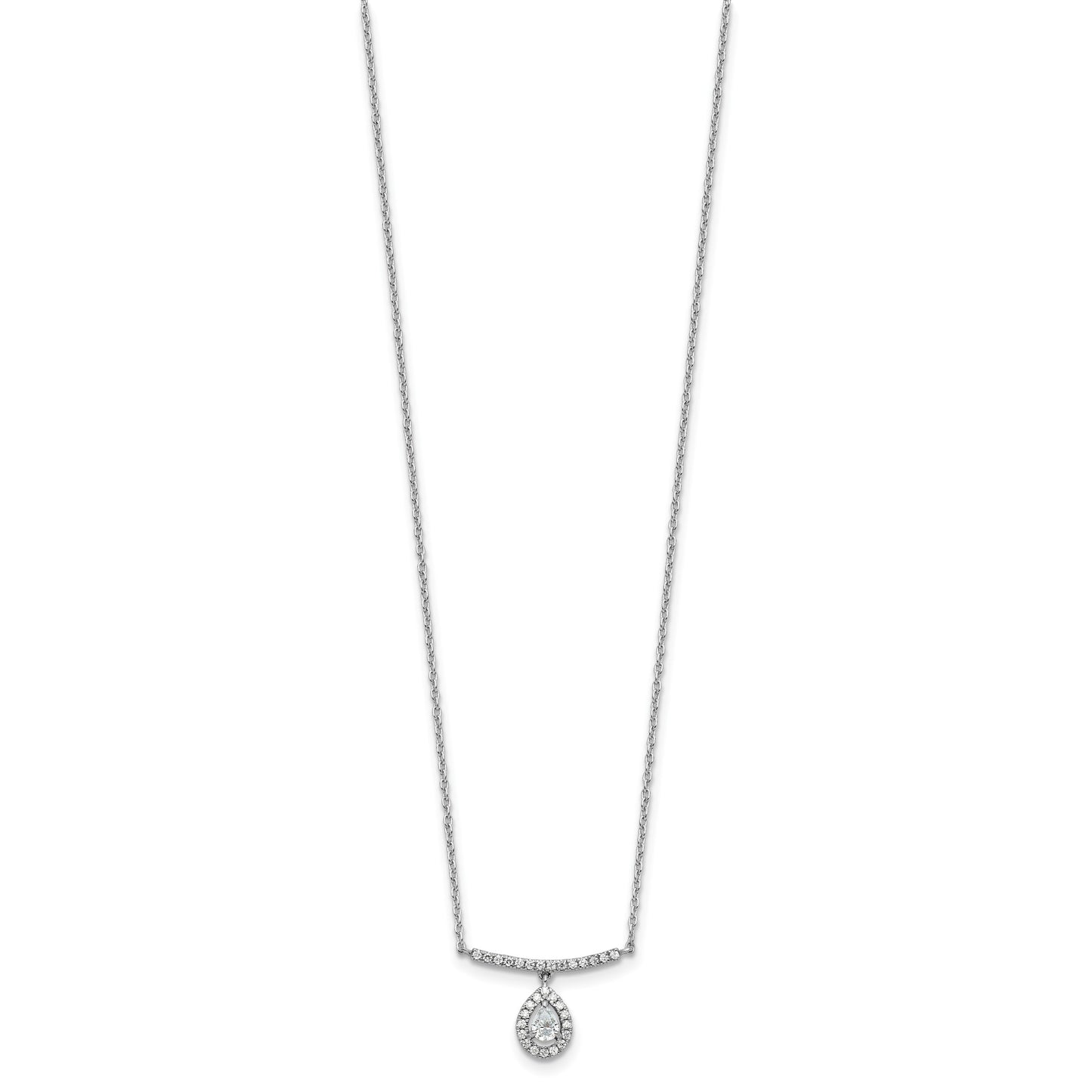 14K White Gold 1/4 carat Diamond Bar with Dangle Pear Halo 18 inch Necklace