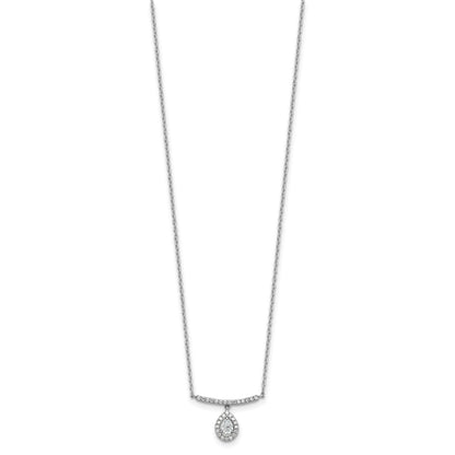 14K White Gold 1/4 carat Diamond Bar with Dangle Pear Halo 18 inch Necklace