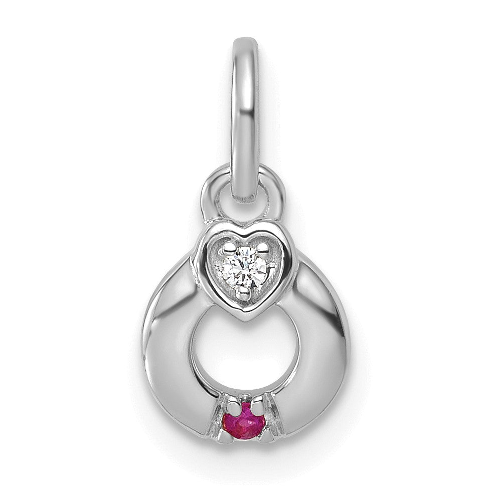 14k WG Dia. Heart w/1 Birthstone Mother's Circle Pend Semi-Mount