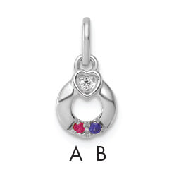 14k WG Dia. Heart w/2 Birthstone Mother's Circle Pend Semi-Mount
