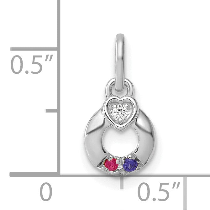 14k WG Dia. Heart w/2 Birthstone Mother's Circle Pend Semi-Mount