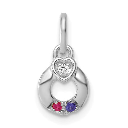 14k WG Dia. Heart w/2 Birthstone Mother's Circle Pend Semi-Mount