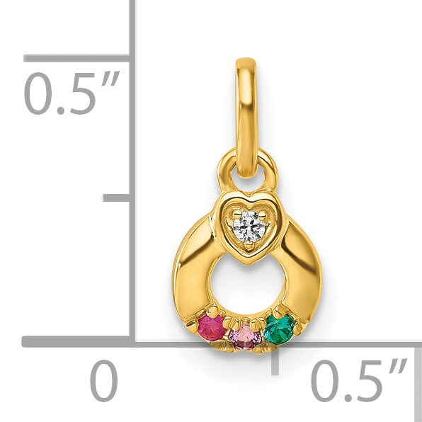14k Dia Heart w/ 3 Birthstone Mother's Circle Pendant Semi-Mount