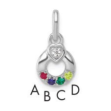 14k WG Dia. Heart w/4 Birthstone Mother's Circle Pend Semi-Mount
