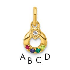 14k Dia Heart w/ 4 Birthstone Mother's Circle Pendant Semi-Mount
