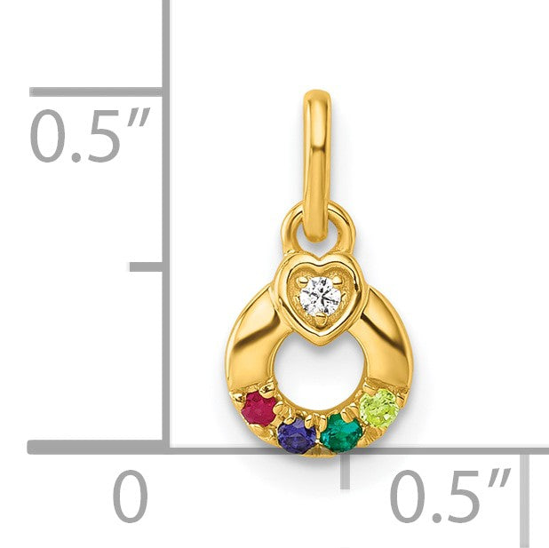 14k Dia Heart w/ 4 Birthstone Mother's Circle Pendant Semi-Mount