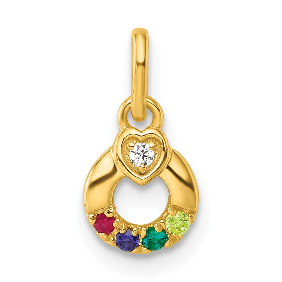 14k Dia Heart w/ 4 Birthstone Mother's Circle Pendant Semi-Mount