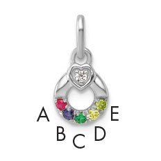 14k WG Dia. Heart w/5 Birthstone Mother's Circle Pend Semi-Mount