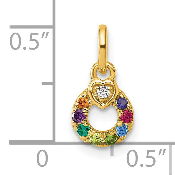 14k Dia Heart w/ 8 Birthstone Mother's Circle Pendant Semi-Mount