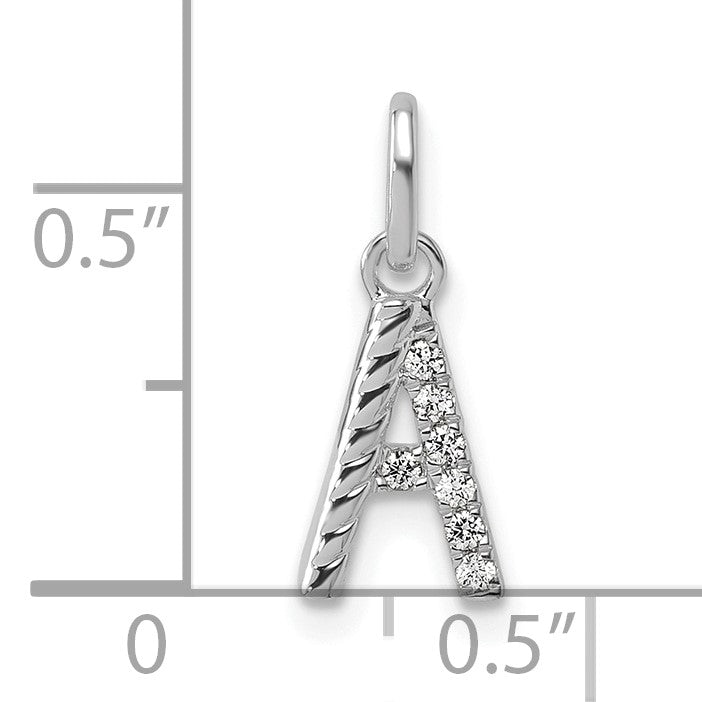 14k White Gold Twisted with .05 ct. Diamond Initial A Charm