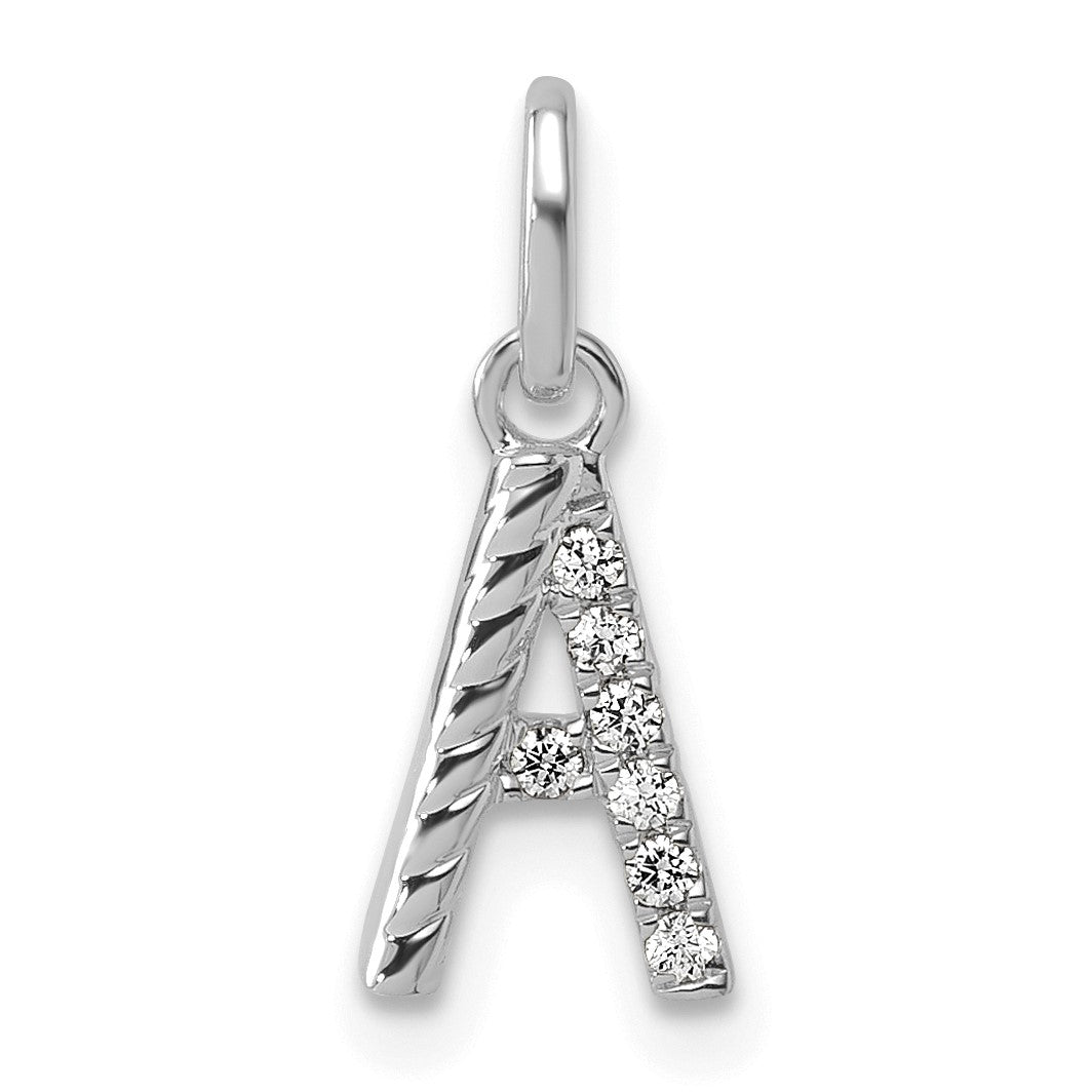 14k White Gold Twisted with .05 ct. Diamond Initial A Charm