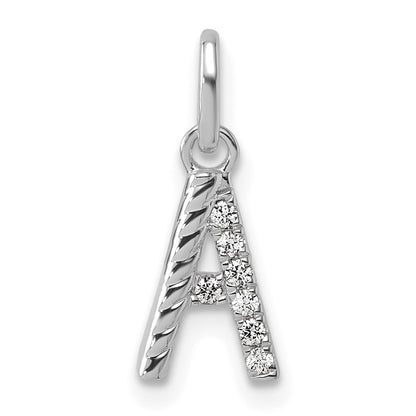 14k White Gold Twisted with .05 ct. Diamond Initial A Charm