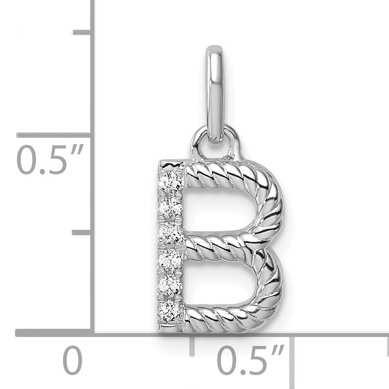 14k White Gold Twisted with .05 ct. Diamond Initial B Charm