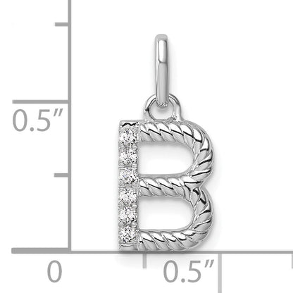 14k White Gold Twisted with .05 ct. Diamond Initial B Charm