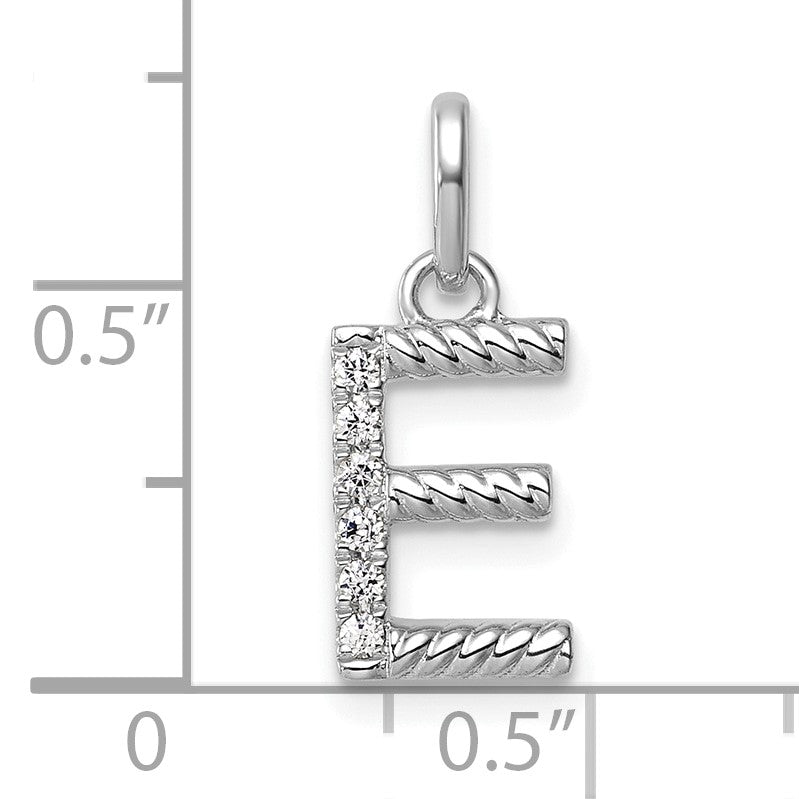 14k White Gold Twisted .05 ct. Diamond Initial E Charm