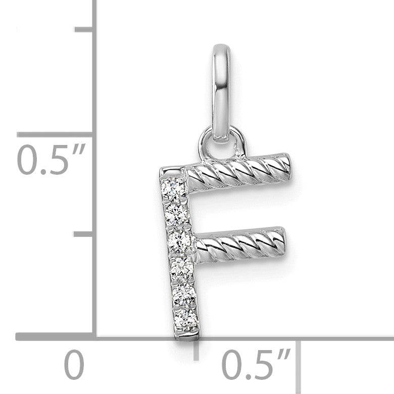 14k White Gold Twisted .05 ct. Diamond Initial F Charm