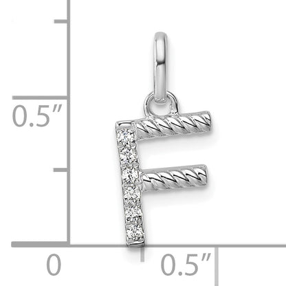 14k White Gold Twisted .05 ct. Diamond Initial F Charm