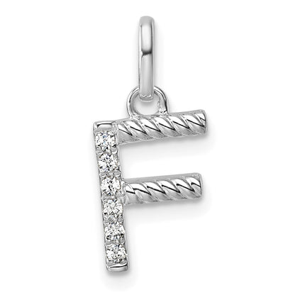 14k White Gold Twisted .05 ct. Diamond Initial F Charm