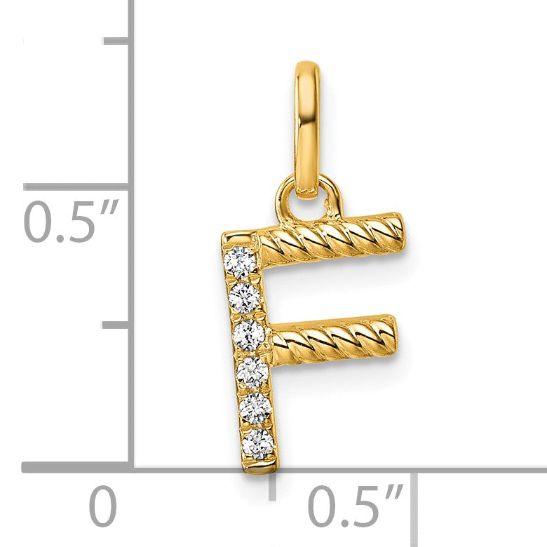 14k Twisted .05 ct. Diamond Initial F Charm